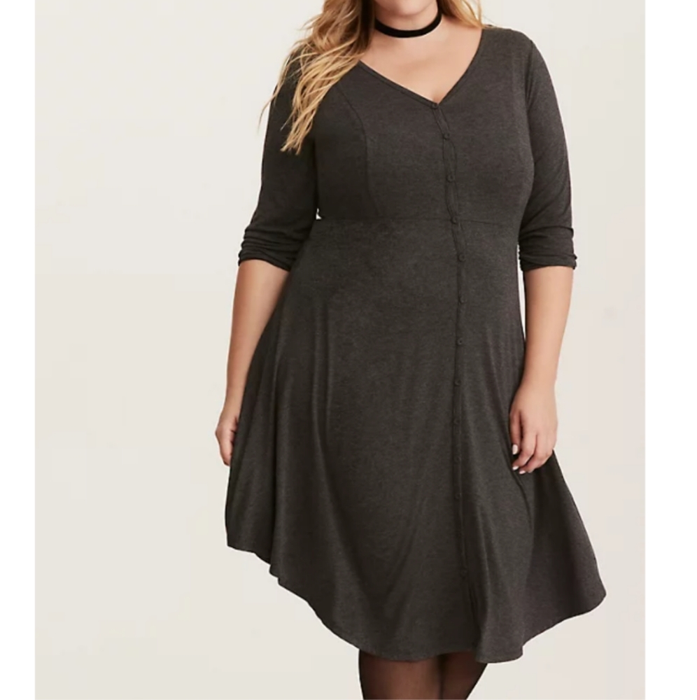 Torrid Charcoal Knit Grey Button-Front Shirt Dress